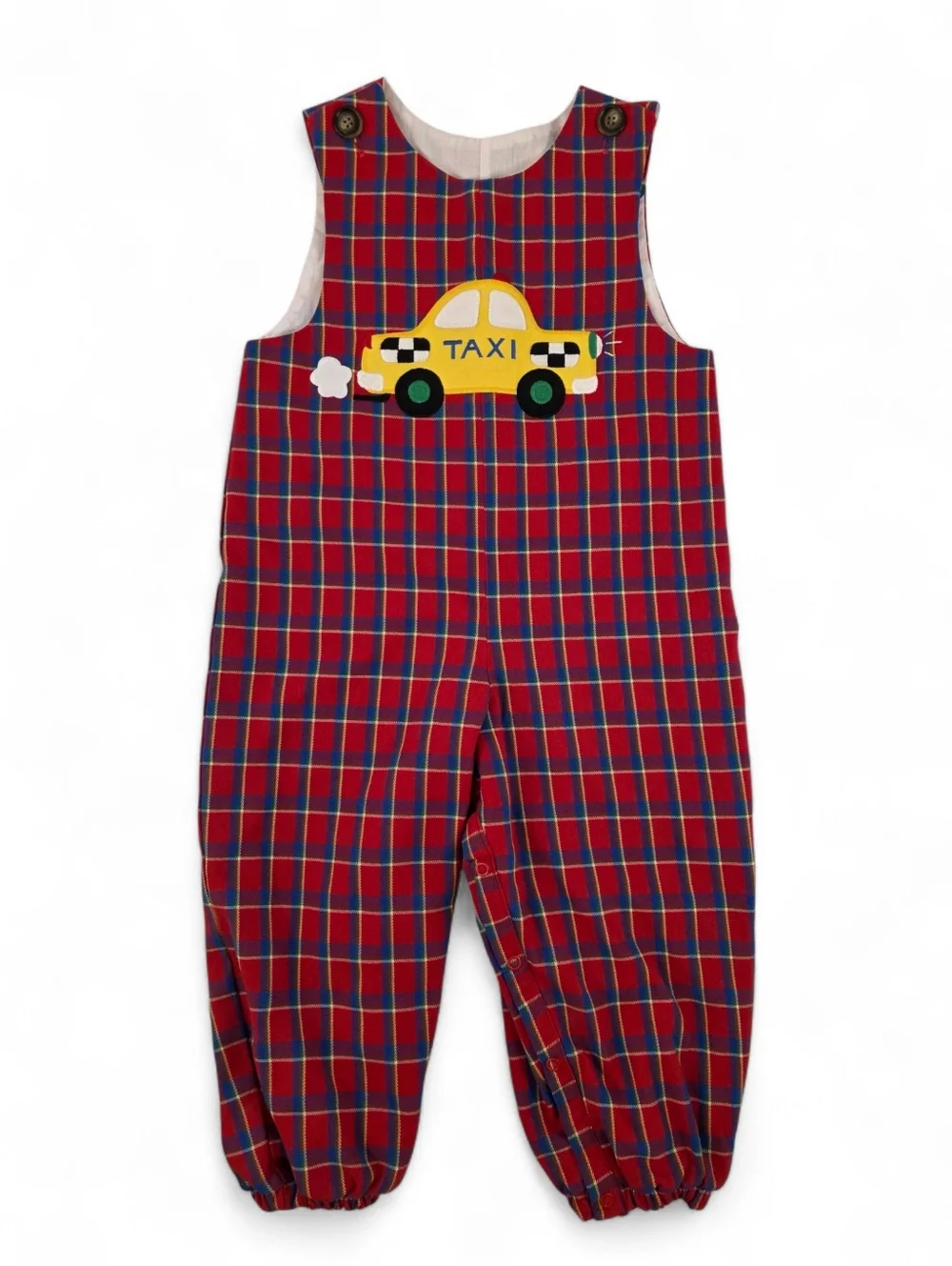 Kelly’s Kids Red Plaid Taxi Applique Overall Romper Boys 4T USA Vintage 80s/90s